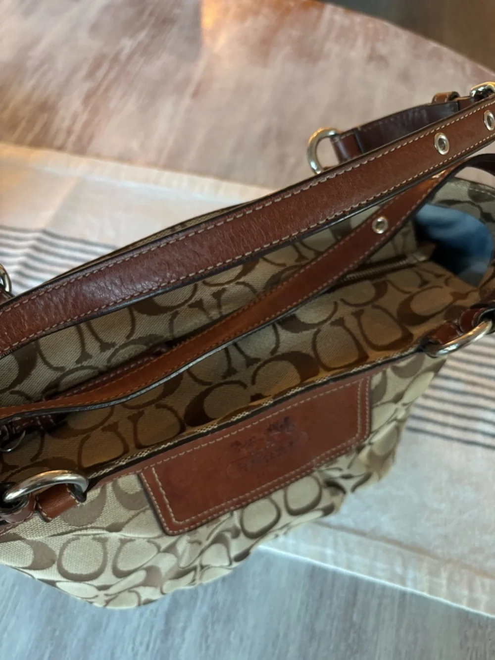 🍃🦋 Coach Heritage Brown Signature Canvas Tote with Leather Trim 12729 - Picture 3 of 16